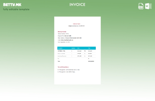 Шаблон за бесплатна фактура за стартување во модерен стил